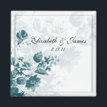 Blauwgroen Elegant Flower Wedding Favor Magnets Magneet<br><div class="desc">Een tijdloze en nuttige huwelijksgunst. De tekst kan worden aangepast. Komt overeen met onze andere Blauwgroen Elegant Flower Design.</div>
