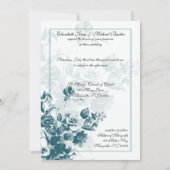 Blauwgroen Elegant Flower Wedding Invitations Kaart (Voorkant)