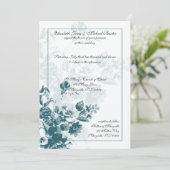 Blauwgroen Elegant Flower Wedding Invitations Kaart (Staand voorkant)