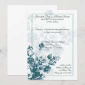 Blauwgroen Elegant Flower Wedding Invitations Kaart (Voorkant / Achterkant)