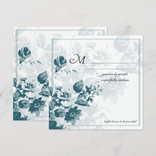 Blauwgroen Elegant Flower Wedding RSVP-kaarten Kaart (Voorkant / Achterkant)