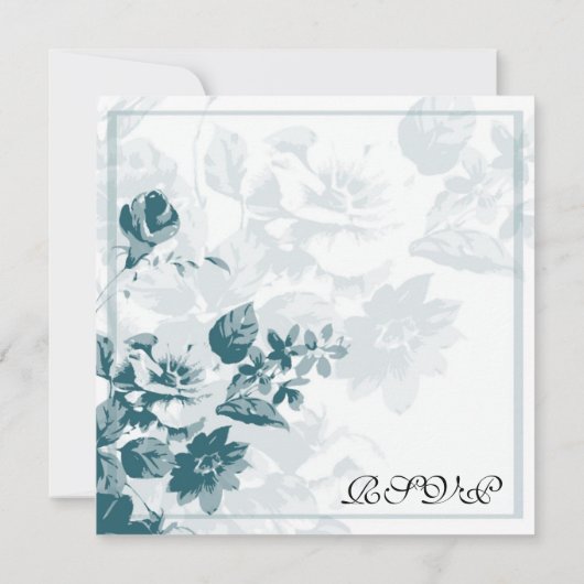 Blauwgroen Elegant Flower Wedding RSVP-kaarten Kaart (Achterkant)