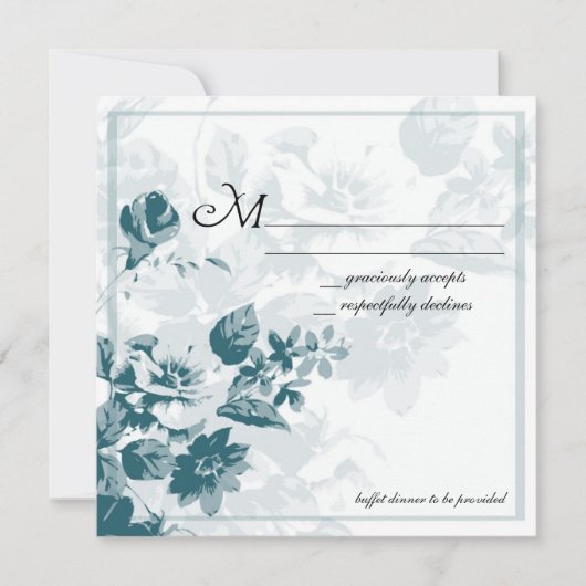 Blauwgroen Elegant Flower Wedding RSVP-kaarten Kaart (Voorkant)
