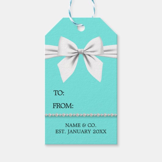 Blauwgroen Elegant Glam Tiffany Baby shower Gift L Cadeaulabel (Voorkant)