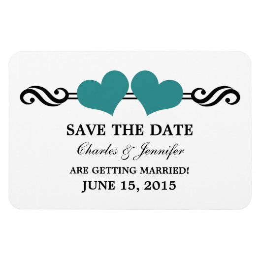 Blauwgroen Elegant Hearts sparen de Magnet van de Magneet (Horizontaal)