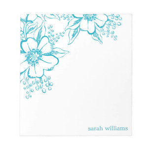 Blauwgroen Elegant Letterpress Style Florals Notitieblok