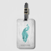 Blauwgroen Elegant Peacock Bagagelabel (Voorkant (verticaal))