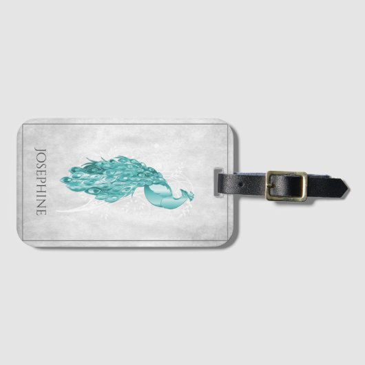 Blauwgroen Elegant Peacock Bagagelabel (Voorkant (horizontaal))