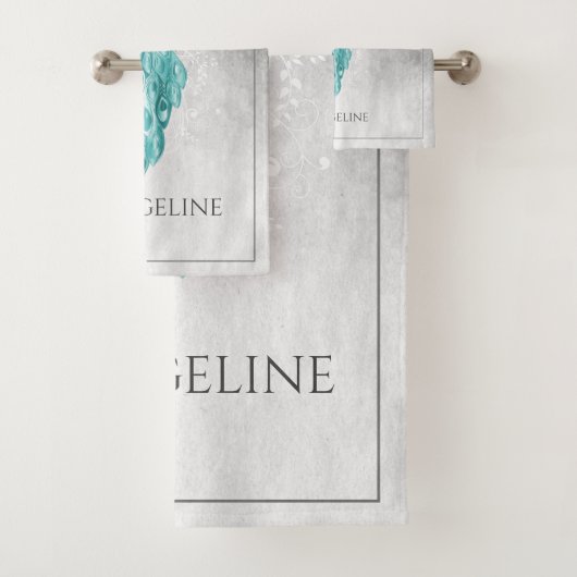 Blauwgroen Elegant Peacock Bath-handdoekset Bad Handdoek (Insitu)