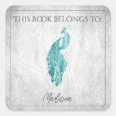 Blauwgroen Elegant Peacock Book Sticker (Voorkant)