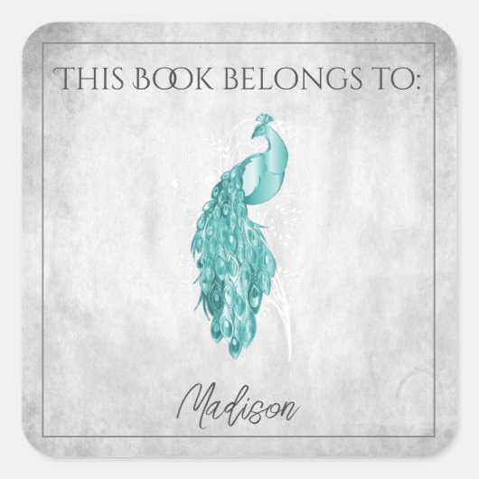 Blauwgroen Elegant Peacock Book Sticker (Voorkant)