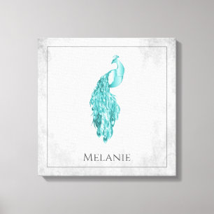 Blauwgroen Elegant Peacock Canvas afdrukken