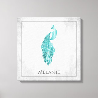 Blauwgroen Elegant Peacock Canvas afdrukken