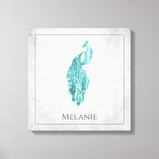 Blauwgroen Elegant Peacock Canvas afdrukken (Voorkant)