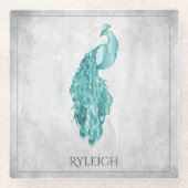 Blauwgroen Elegant Peacock - Gepersonaliseerd Onde Glazen Onderzetter (Voorkant)