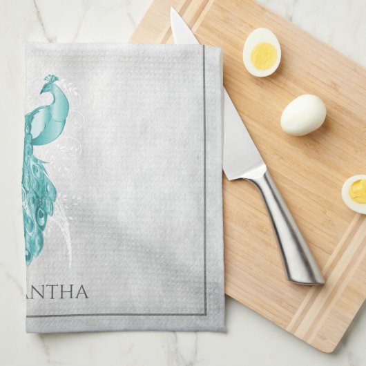 Blauwgroen Elegant Peacock Kitchen Towel Theedoek (Quarter Fold)