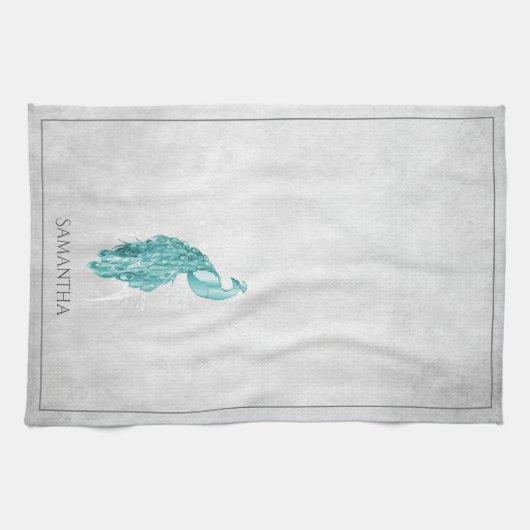 Blauwgroen Elegant Peacock Kitchen Towel Theedoek (Horizontaal)