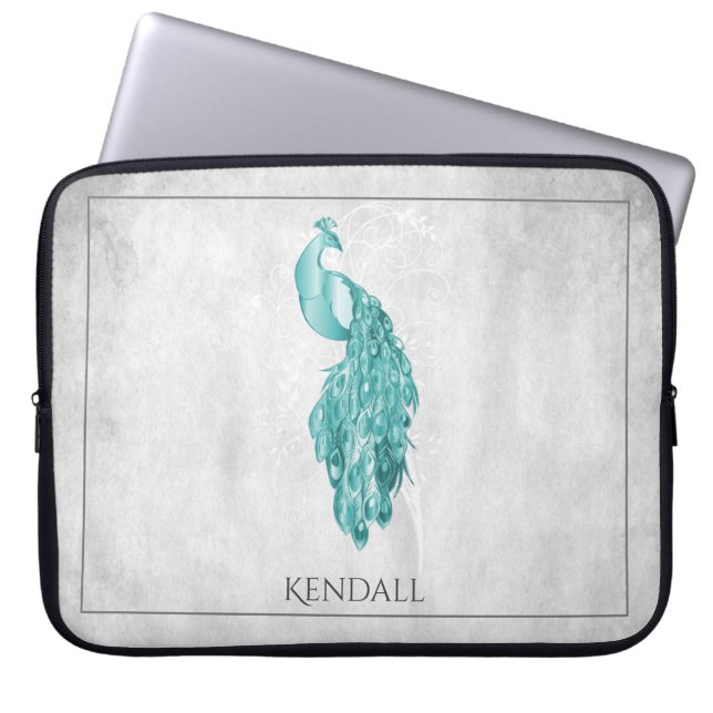Blauwgroen Elegant Peacock-laptophoes op maat Laptop Sleeve (Voorkant)