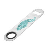 Blauwgroen Elegant Peacock Persoonlijke balk Speed Flessenopener (Achterkant Gekanteld)