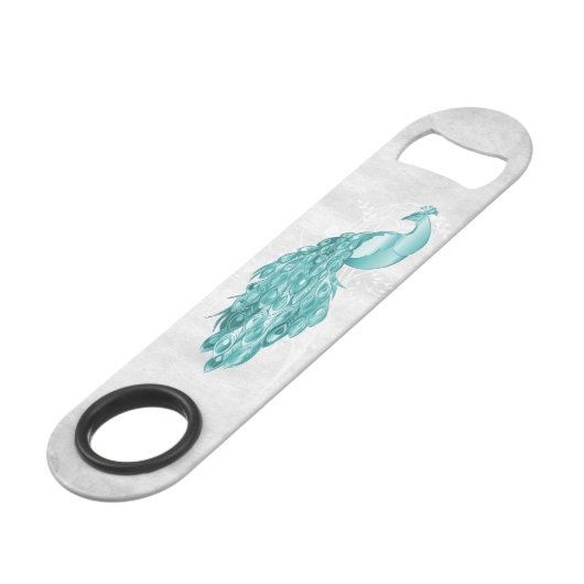 Blauwgroen Elegant Peacock Persoonlijke balk Speed Flessenopener (Achterkant Gekanteld)