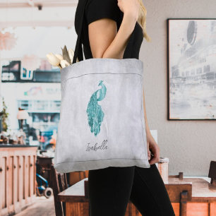 Blauwgroen Elegant Peacock Persoonlijke Canvas tas