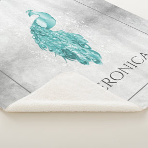 Blauwgroen Elegant Peacock persoonlijke Sherpa Bla Deken