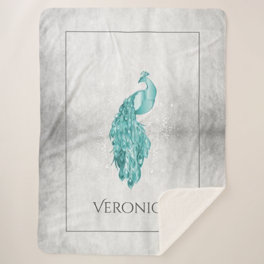 Blauwgroen Elegant Peacock persoonlijke Sherpa Bla Sherpa Deken (Voorkant)
