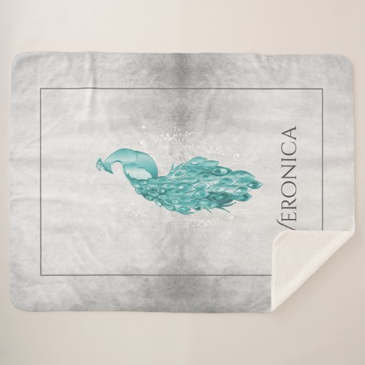 Blauwgroen Elegant Peacock persoonlijke Sherpa Bla Sherpa Deken (Voorkant (horizontaal))