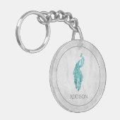 Blauwgroen Elegant Peacock Persoonlijke Sleutelhan Sleutelhanger (Voorkant Links)