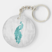 Blauwgroen Elegant Peacock Persoonlijke Sleutelhan Sleutelhanger (Achterkant)