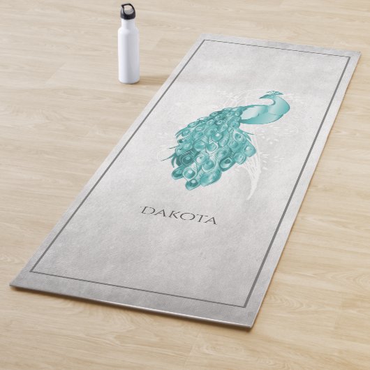 Blauwgroen Elegant Peacock Yoga Mat (In situ)