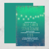 Blauwgroen Elegant String Lights Huwelijksuitnodig Kaart (Voorkant / Achterkant)