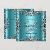 Blauwgroen Elegant Sweet Sixteen Sweet 16 Party Wh Kaart (Voorkant / Achterkant)