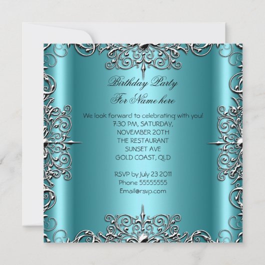 Blauwgroen Elegant Sweet Sixteen Sweet 16 Party Wh Kaart (Achterkant)