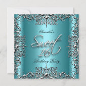Blauwgroen Elegant Sweet Sixteen Sweet 16 Party Wh Kaart (Voorkant)