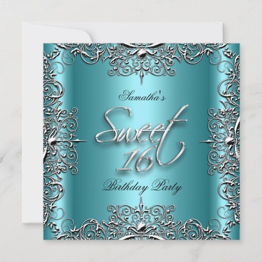 Blauwgroen Elegant Sweet Sixteen Sweet 16 Party Wh Kaart (Voorkant)