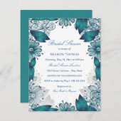 Blauwgroen Elegante Bloemen | Uitnodiging voor bru (Voorkant / Achterkant)