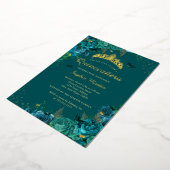 Blauwgroen Elegante Bloemenvlinder Quinceanera Folie Uitnodiging (Gedraaid)