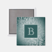 Blauwgroen Elegante Floury Monogram Magnet (Voorkant / Achterkant)