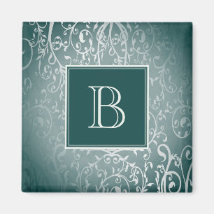 Blauwgroen Elegante Floury Monogram Magnet