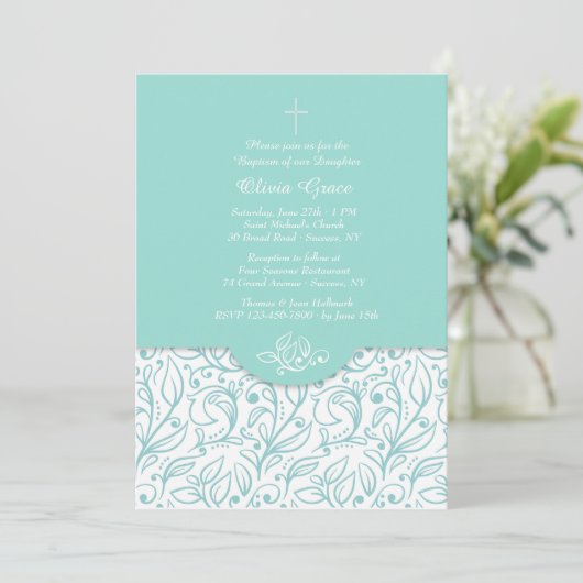 Blauwgroen elegantie uitnodiging (Staand voorkant)