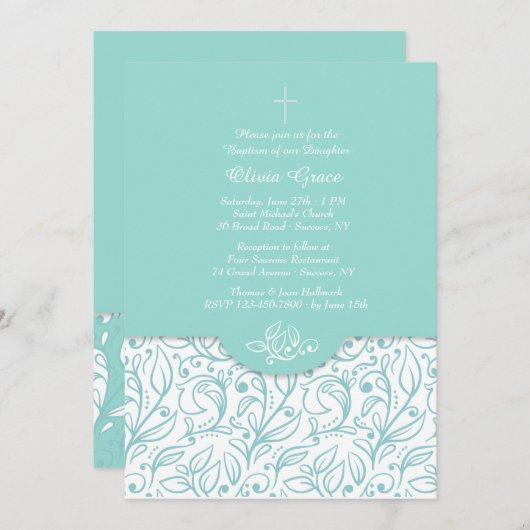 Blauwgroen elegantie uitnodiging (Voorkant / Achterkant)