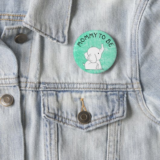 Blauwgroen Elephant Baby shower Pin Ronde Button 5,7 Cm (In situ)