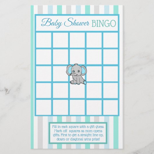 Blauwgroen Elephant Boy baby shower games Flyer (Voorkant)