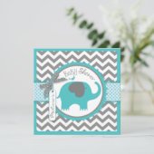 Blauwgroen Elephant Boy Chevron Print Baby shower Kaart (Staand voorkant)
