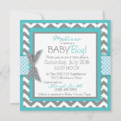 Blauwgroen Elephant Boy Chevron Print Baby shower Kaart (Achterkant)