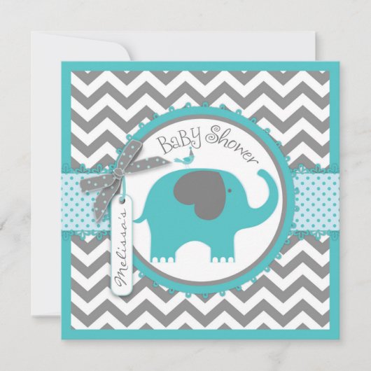 Blauwgroen Elephant Boy Chevron Print Baby shower Kaart (Voorkant)