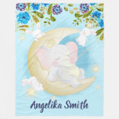 Blauwgroen Elephant Crescent Moon Persoonlijke naa Fleece Deken (Voorkant)