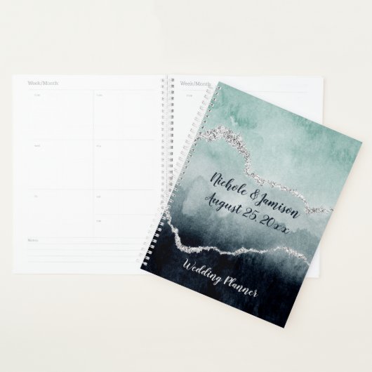 Blauwgroen, Emerald, Navy en Silver Geode Agate We Planner (Display)