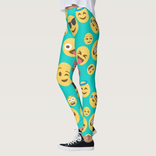 Blauwgroen Emojis Patterned Leggings (Links)